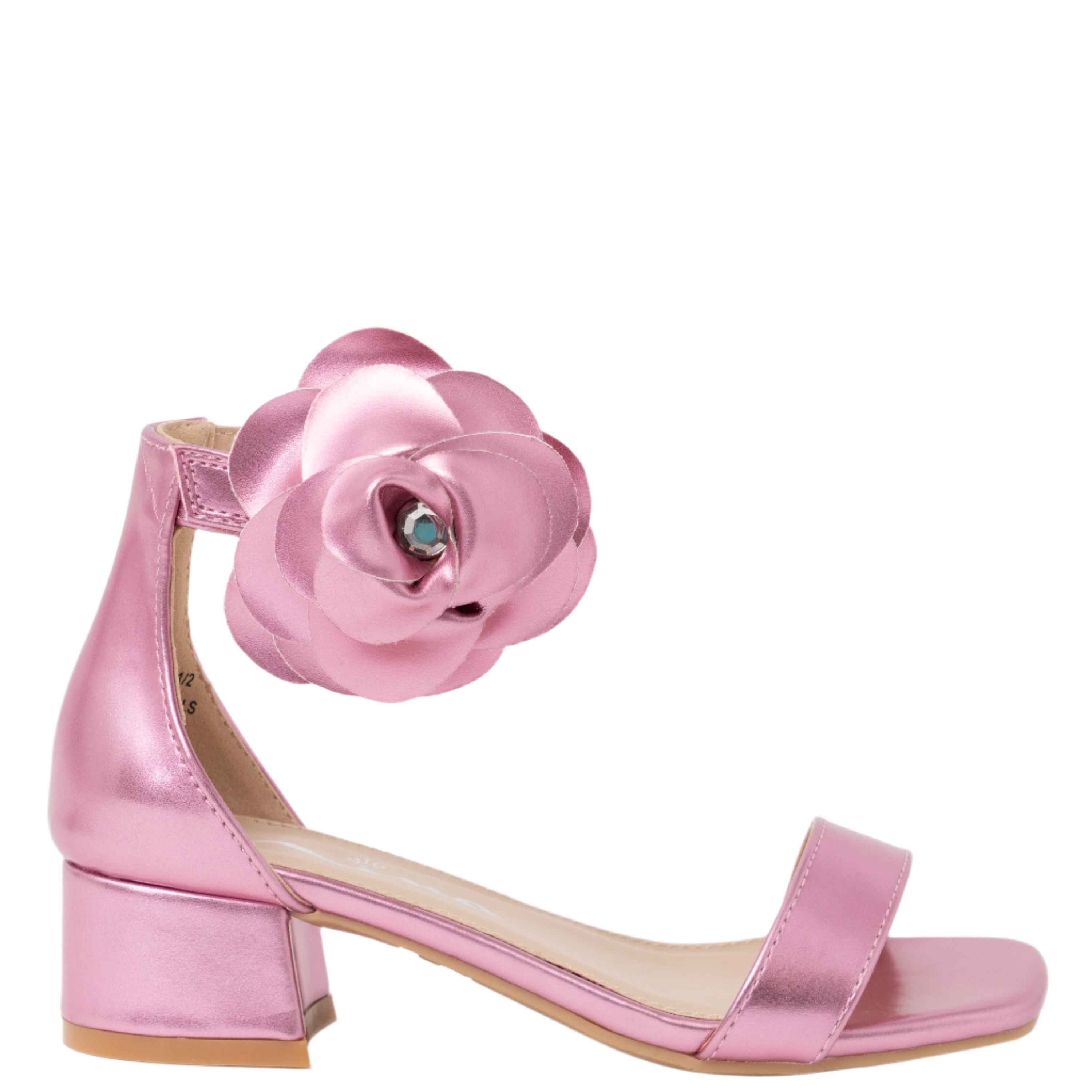 Girls Mona Pink Metallic Block Heel Flower Sandals | Nina Shoes