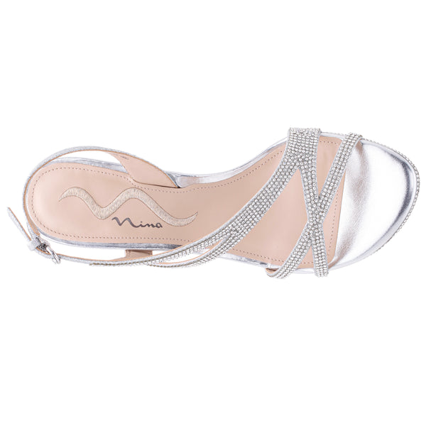 NERICE-Womens Silver Crystal Mid-Heel Platform Dress Sandal