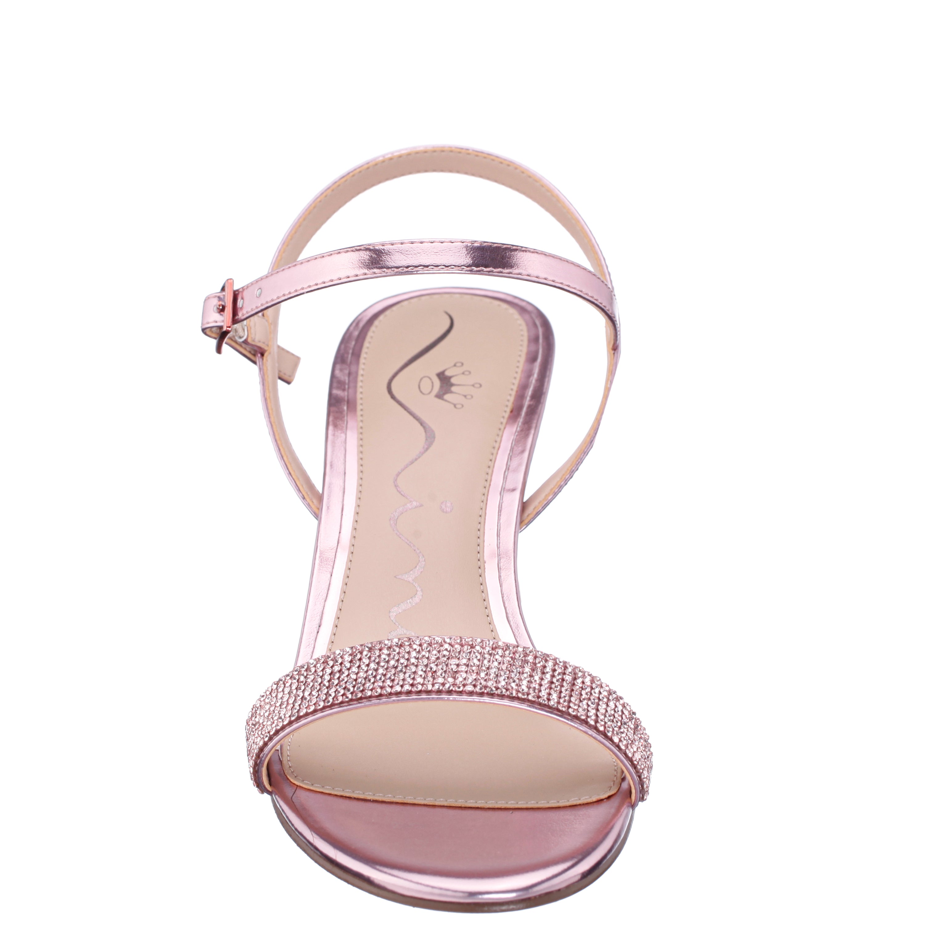 Womens Neryssa Pink Metallic Foil with Pink Crystal Band Kitten-Heel Sandals  with Ankle-Strap | Nina Shoes