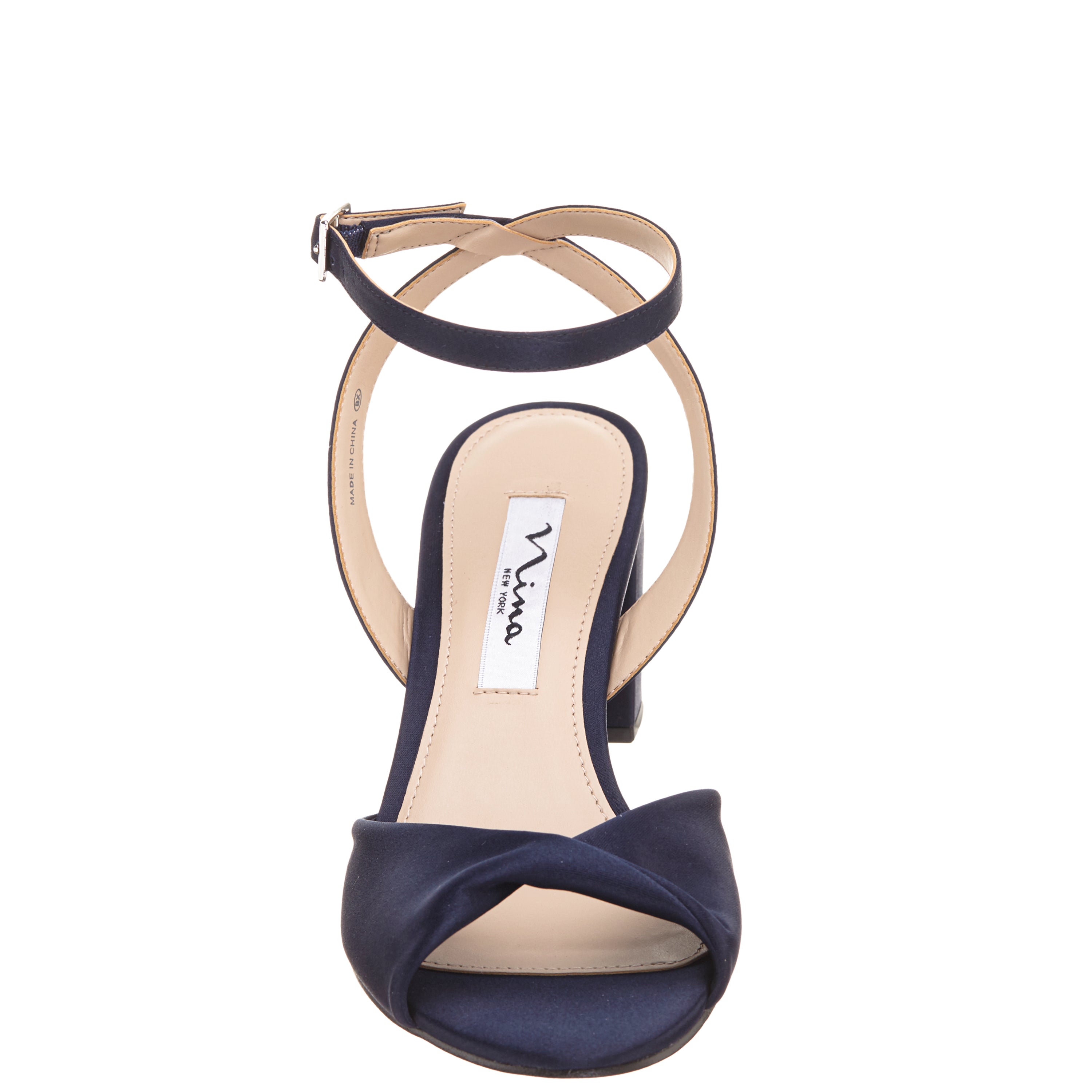 Womens Nigella Blue Satin Block-Heel Sandals with Ankle-Strap | Nina Shoes
