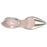 NIKIA-Womens Platino Metallic Foil Crystal Ankle-Strap Pointy-Toe High-Heel Dressy Pump