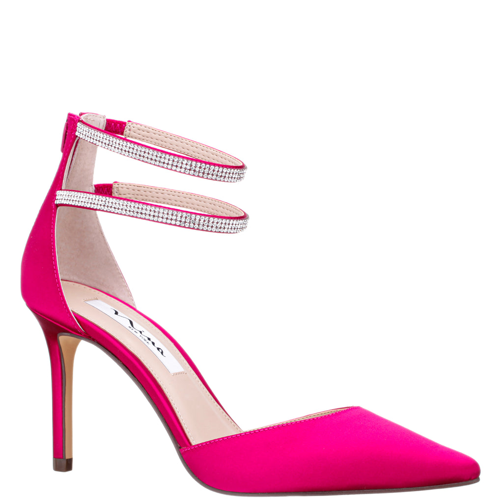 Women Bow Decor Chunky Heeled Sandals, Glamorous Hot Pink Satin Ankle Strap  Sandals | SHEIN USA