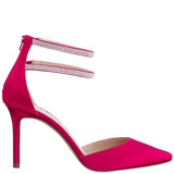 NIKIA-Womens Parfait Pink Satin Crystal Ankle-Strap Pointy-Toe High-Heel Dressy Pump