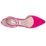 NIKIA-Womens Parfait Pink Satin Crystal Ankle-Strap Pointy-Toe High-Heel Dressy Pump