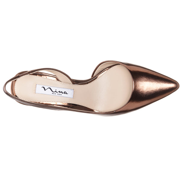 NINA60S-Women's Bronze Metallic Pointed-Toe Mid-Heel Classic Pump