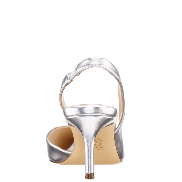 NINA60S-Women's Silver Metallic Pointed-Toe Mid-Heel Classic Pump
