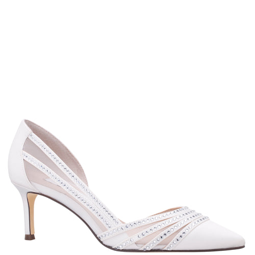 NOREEN-Women's Ivory Satin Crystal Pointy-Toe Mid-Heel d'Orsay Pump