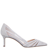 NOREEN-Women's Silver Glitter Crystal Pointy-Toe Mid-Heel d'Orsay Pump
