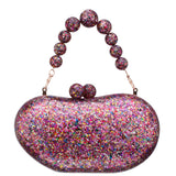 OPAL-RED PRINTED ACRYLIC MINAUDIERE WITH BEADED HANDLE