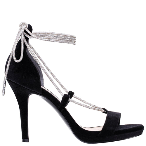 RHEA-Women's Black Velvet Crystal Cord High-Heel Platform Sandal