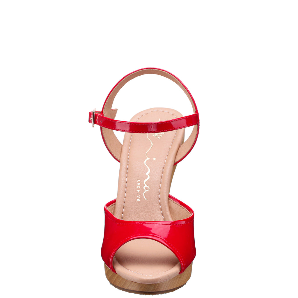 HIGH SANDAL SQUARE HEEL 12 CM IN CHERRY RED CALFSKIN