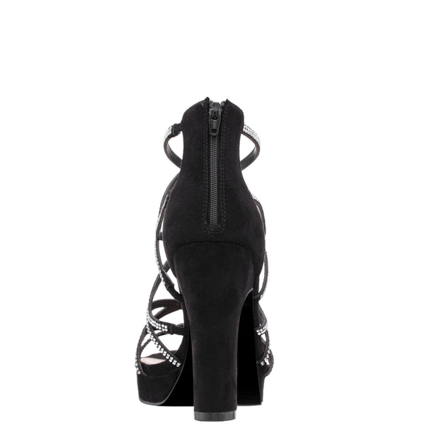 SASSIE-Womens True Black Suedette Stiletto Block-Heel Platform Sandal