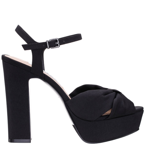 SKYLYNN-Womens Black Peau Stiletto Block-Heel Platform Sandal