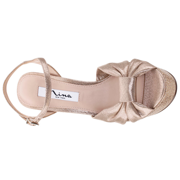 SKYLYNN-Womens Sand Glitter Shine Block-Heel Platform Sandal