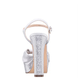 SKYLYNN-Womens Silver Glitter Block-Heel Platform Sandal