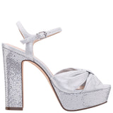 SKYLYNN-Womens Silver Glitter Block-Heel Platform Sandal