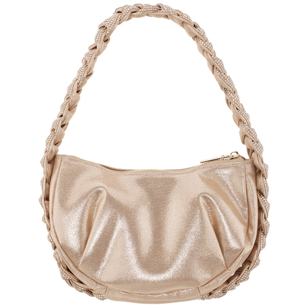 STARRY-TAUPE 
BRAIDED CRYSTAL DETAIL HOBO BAG