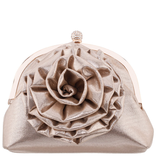 SWEETIE-TAUPE FLOWER EMBELLISHED FRAME CLUTCH
