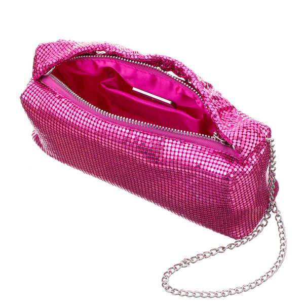 TRIXIE-ULTRA PINK RUCHED HANDLE MESH HANDHELD BAG