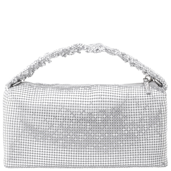 TRIXIE-SILVER RUCHED HANDLE MESH HANDHELD BAG