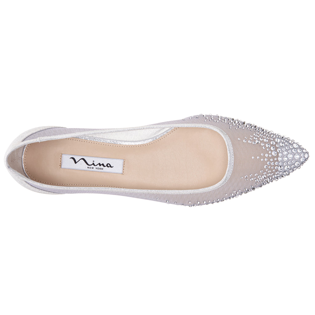 Womens Wendi True Silver Mesh Pointed-toe Flat | Nina Shoes