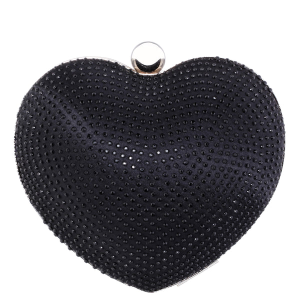 AMORIE-BLACK CRYSTAL HEART-SHAPED MINAUDIERE