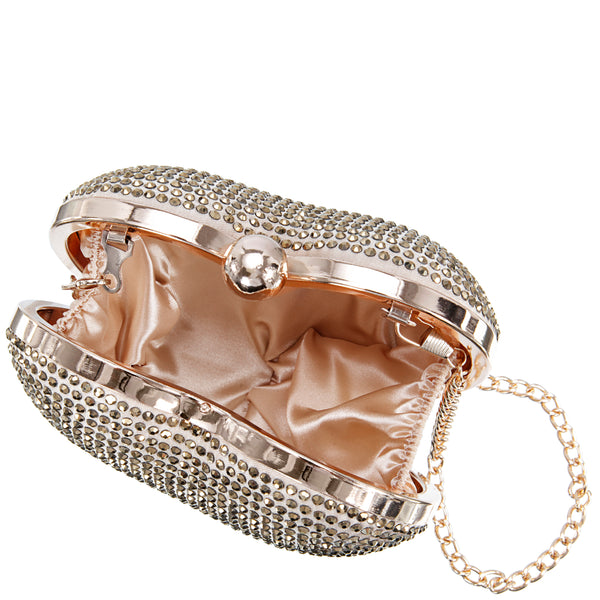Nina Amorie Crystal Embellished Heart Minaudiere Clutch - Gold