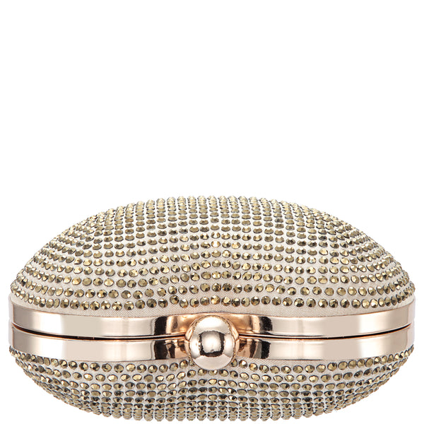 Nina Amorie Crystal Embellished Heart Minaudiere Clutch - Gold