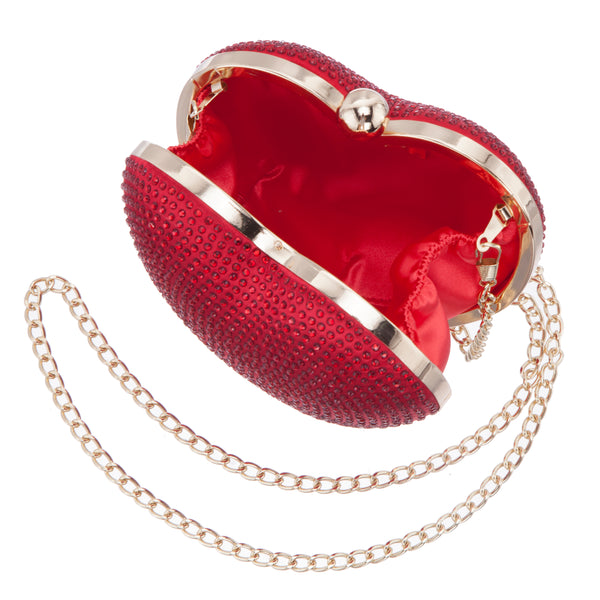 AMORIE-RED ROUGE CRYSTAL HEART-SHAPED MINAUDIERE