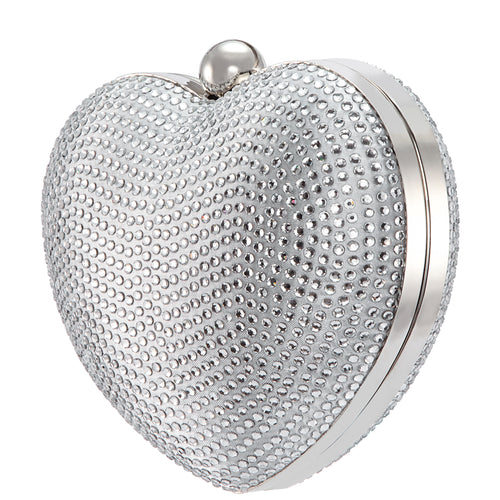 AMORIE-SILVER CRYSTAL HEART-SHAPED MINAUDIERE