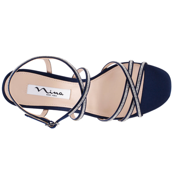 Nina Navy Sandals Womens Volanda Blue Satin With Crystal Ankle-Bracelet Sandals And Nina Navy Sandals Womens Volanda Blue Satin With Crystal Ankle-Bracelet Sandals And