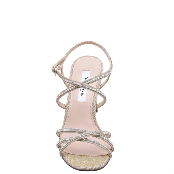 Womens Anna Platino Textured Metallic Mid-heel Strappy Dress Sandal ...