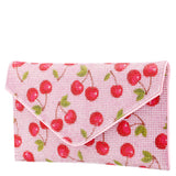 CHERRY-PINK CHERRY PRINT ALLOVER CRYSTAL CLUTCH