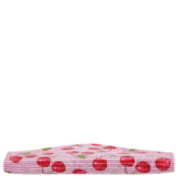 CHERRY-PINK CHERRY PRINT ALLOVER CRYSTAL CLUTCH