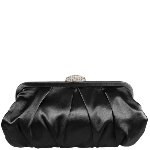 CONCORD-BLACK PLEATED FRAME CLUTCH WITH CRYSTAL CLASP