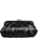 CONCORD-BLACK PLEATED FRAME CLUTCH WITH CRYSTAL CLASP