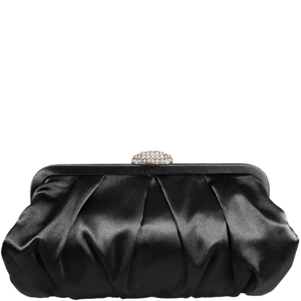 CONCORD-BLACK PLEATED FRAME CLUTCH WITH CRYSTAL CLASP – Nina Shoes