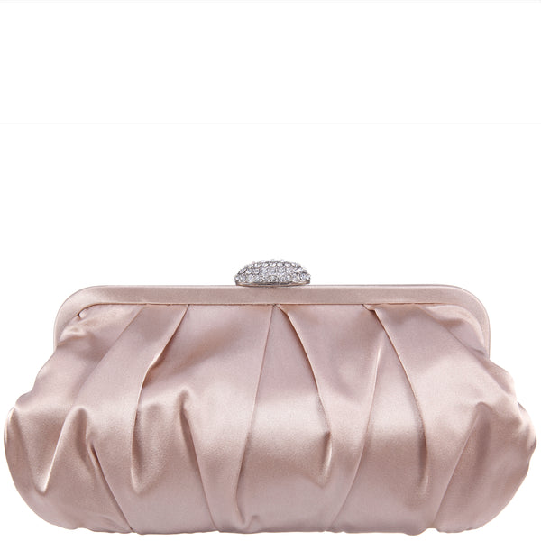 CONCORD-CHAMPAGNE PLEATED FRAME CLUTCH WITH CRYSTAL CLASP – Nina Shoes