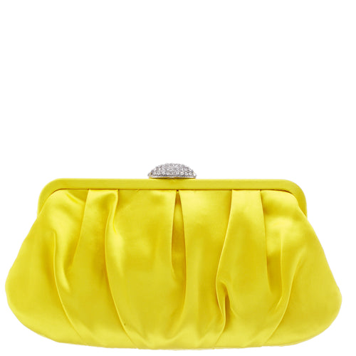 CONCORD-CITRON PLEATED FRAME CLUTCH WITH CRYSTAL CLASP