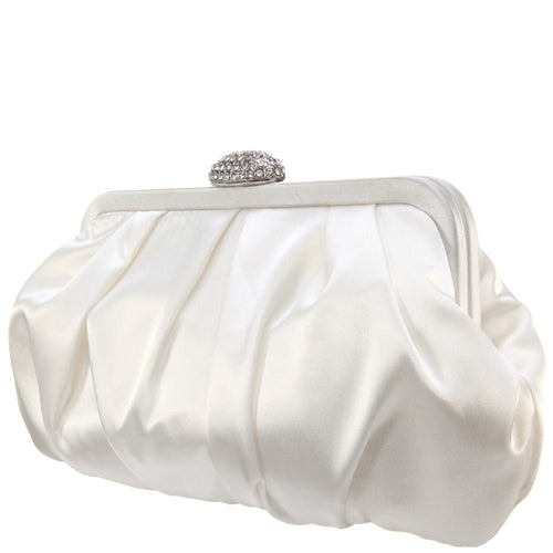 CONCORD-IVORY PLEATED FRAME CLUTCH WITH CRYSTAL CLASP