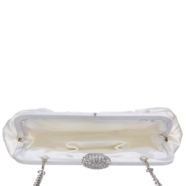 CONCORD-IVORY PLEATED FRAME CLUTCH WITH CRYSTAL CLASP