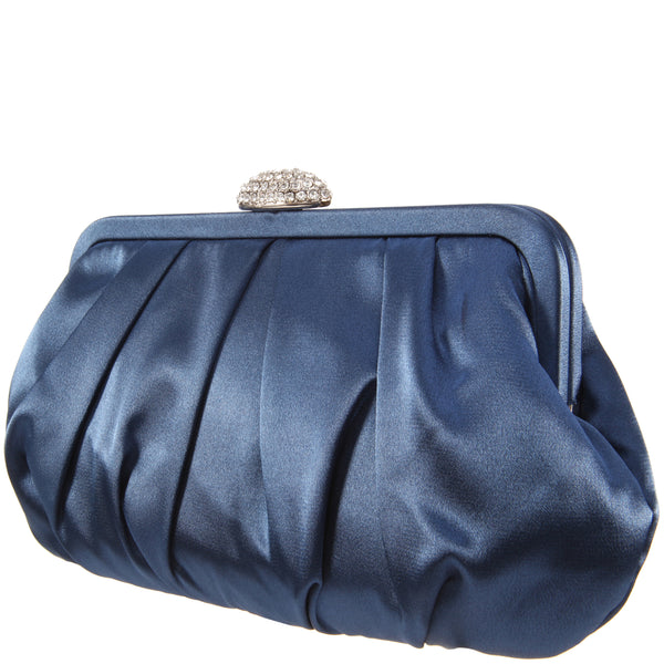 CONCORD-NAVY PLEATED FRAME CLUTCH WITH CRYSTAL CLASP