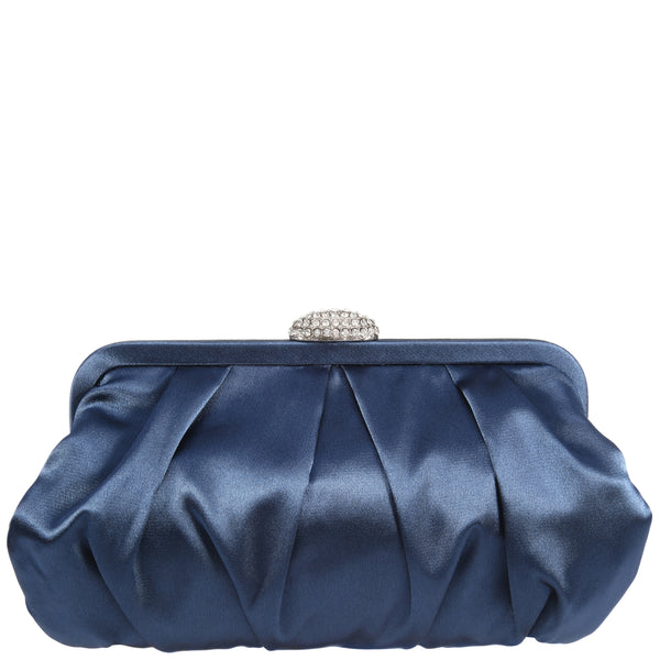 CONCORD-NAVY PLEATED FRAME CLUTCH WITH CRYSTAL CLASP
