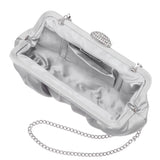 CONCORD-NEW SILVER PLEATED FRAME CLUTCH WITH CRYSTAL CLASP
