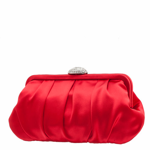 CONCORD-RED ROUGE PLEATED FRAME CLUTCH WITH CRYSTAL CLASP