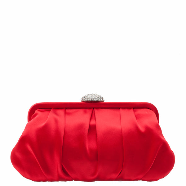CONCORD-RED ROUGE PLEATED FRAME CLUTCH WITH CRYSTAL CLASP