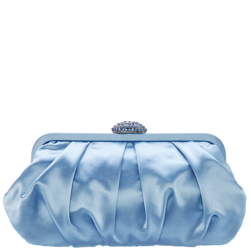 CONCORD-SKY BLUE PLEATED FRAME CLUTCH WITH CRYSTAL CLASP