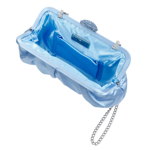 CONCORD-SKY BLUE PLEATED FRAME CLUTCH WITH CRYSTAL CLASP