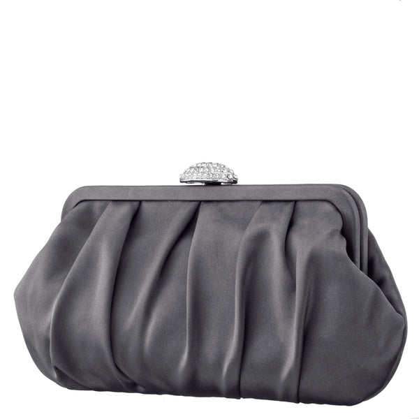 CONCORD-STONE PLEATED FRAME CLUTCH WITH CRYSTAL CLASP