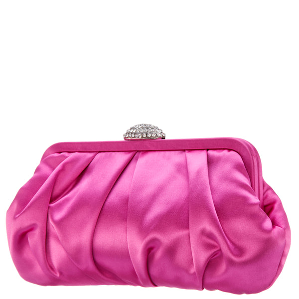 CONCORD-ULTRA PINK PLEATED FRAME CLUTCH WITH CRYSTAL CLASP